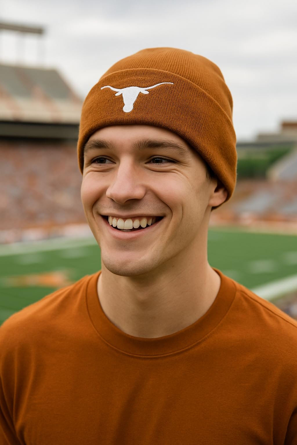 Officially Licensed Texas University Cuff Knit Beanie Hat Classic Edition Team Logo Orange/White Cap