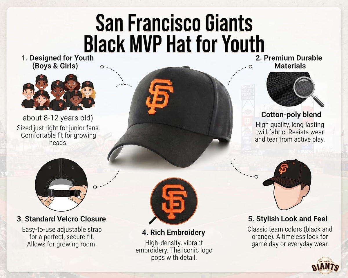 San Francisco Youth Black MVP Hat Baseball Cap SF Logo for Boys and Girls