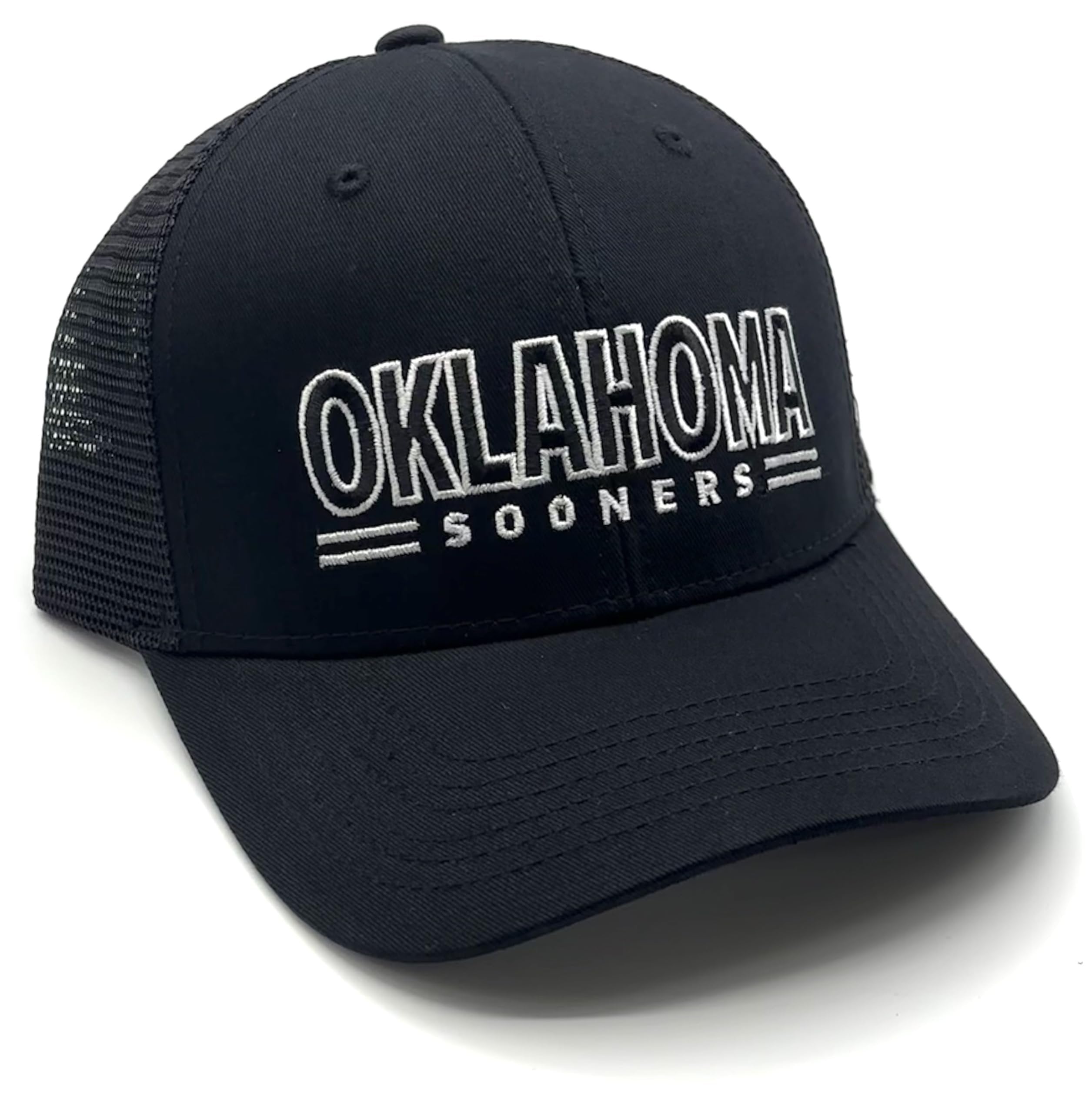 Officially Licensed Oklahoma University Black Mesh Trucker Hat Classic Team Logo Adjustable Structured Snapback Cap