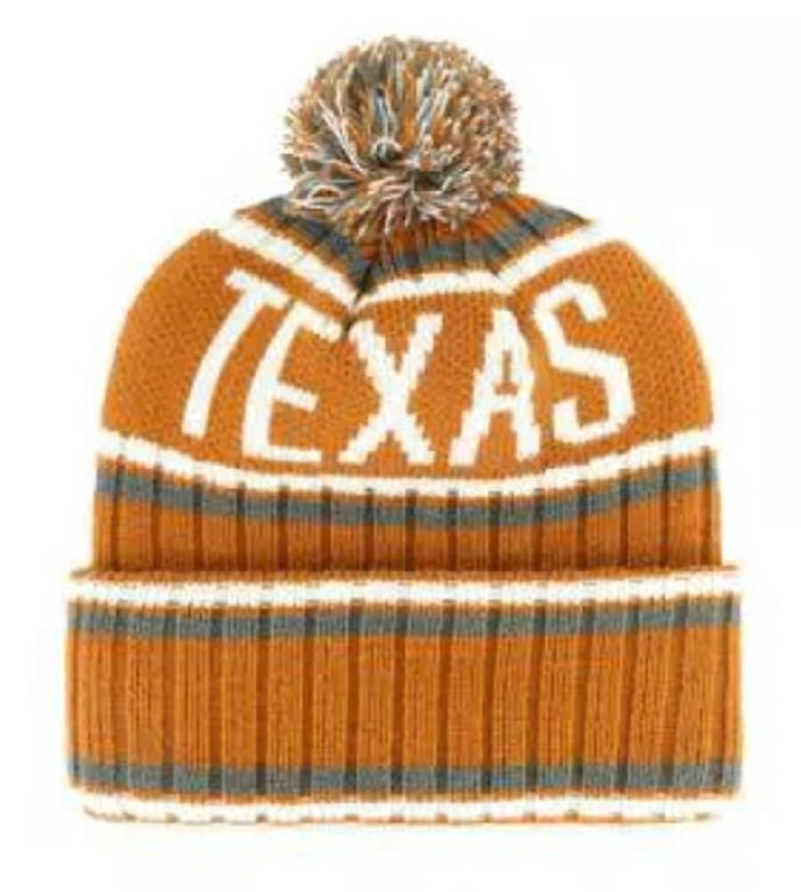 Officially Licensed Texas University Cuffed Knit Pom Beanie Hat Classic Edition Embroidered Team Logo Saskatoon Winter Cap