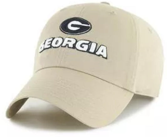 University Georgia Clean Up Relaxed Fit Hat Adjustable Classic Bulldogs Team Logo Embroidered Cap (Khaki)