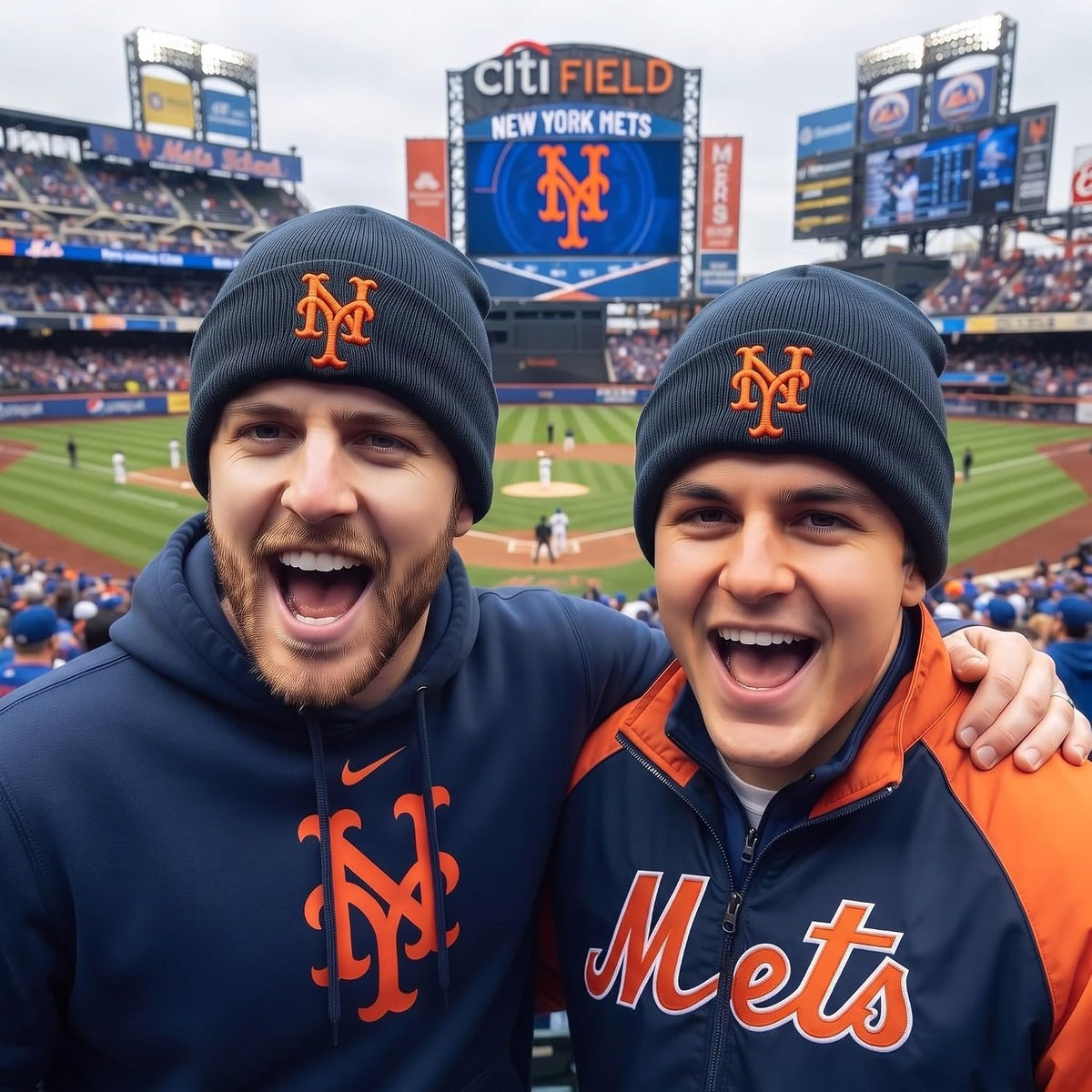 New York Mets Charcoal Cuff Knit Beanie Orange 'NY' Logo Embroidery