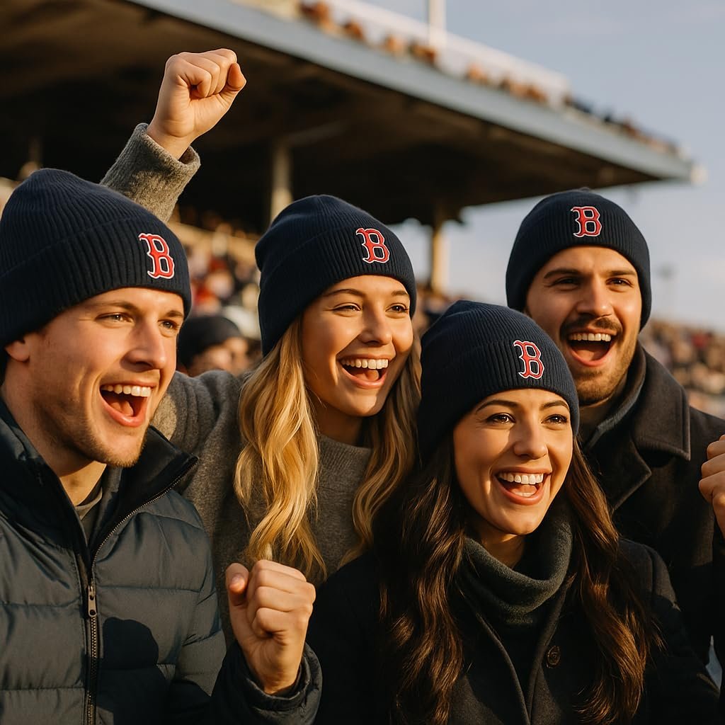 Officially Licensed Boston Red Sox Baseball Navy Cuffed Knit Beanie Hat Classic Edition Embroidered Red/White Team Logo Winter Sox Winter Cap Multicolor