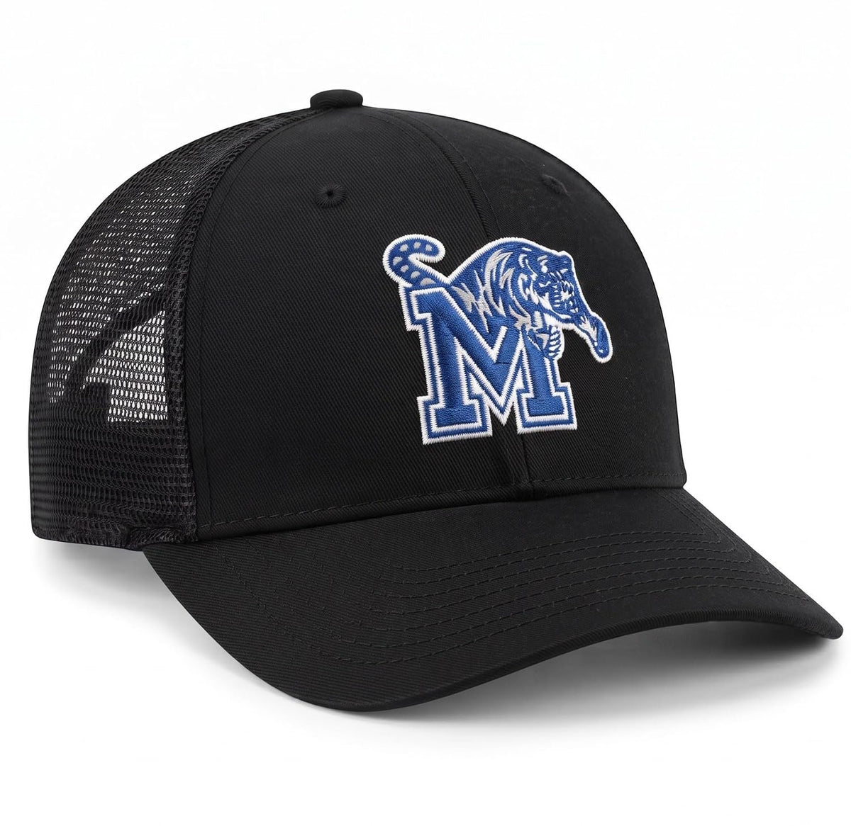 Memphis Tigers Black Mesh Trucker Hat Embroidered Blue & White Logo Cap