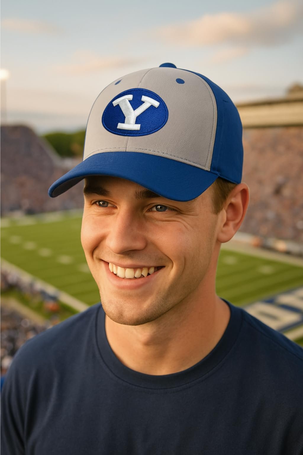 Officially Licensed BYU Cougars Classic Edition Blue/Gray MVP Hat Adjustable Primary Home Team Logo Structured Two-Tone Snapback Sports Ball Cap