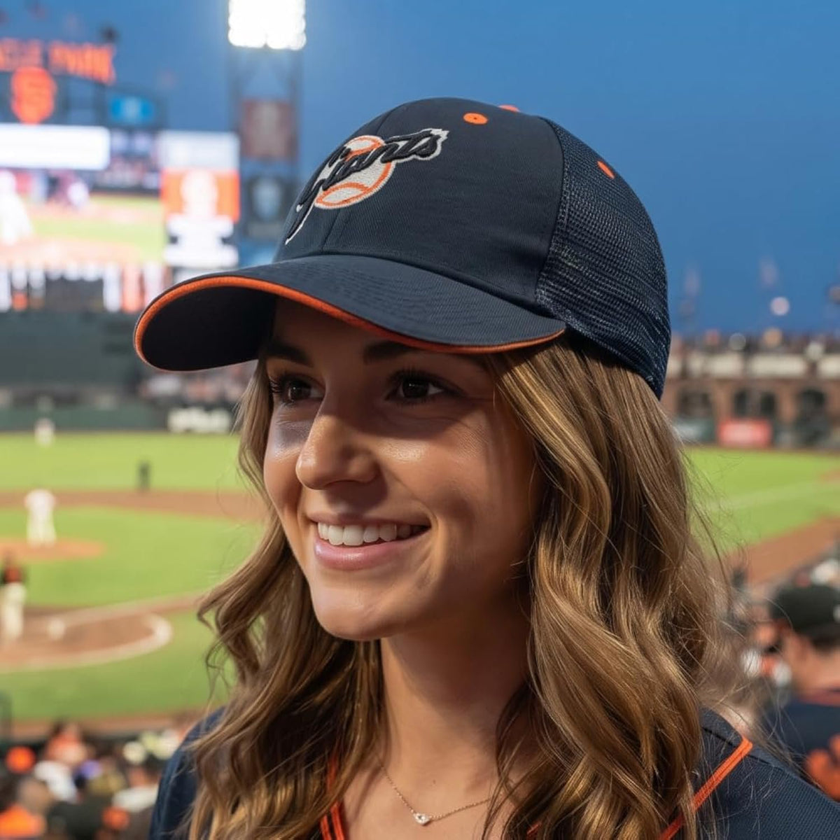 San Francisco Giants Baseball Cooperstown Trucker Hat Black Mesh with Orange Logo