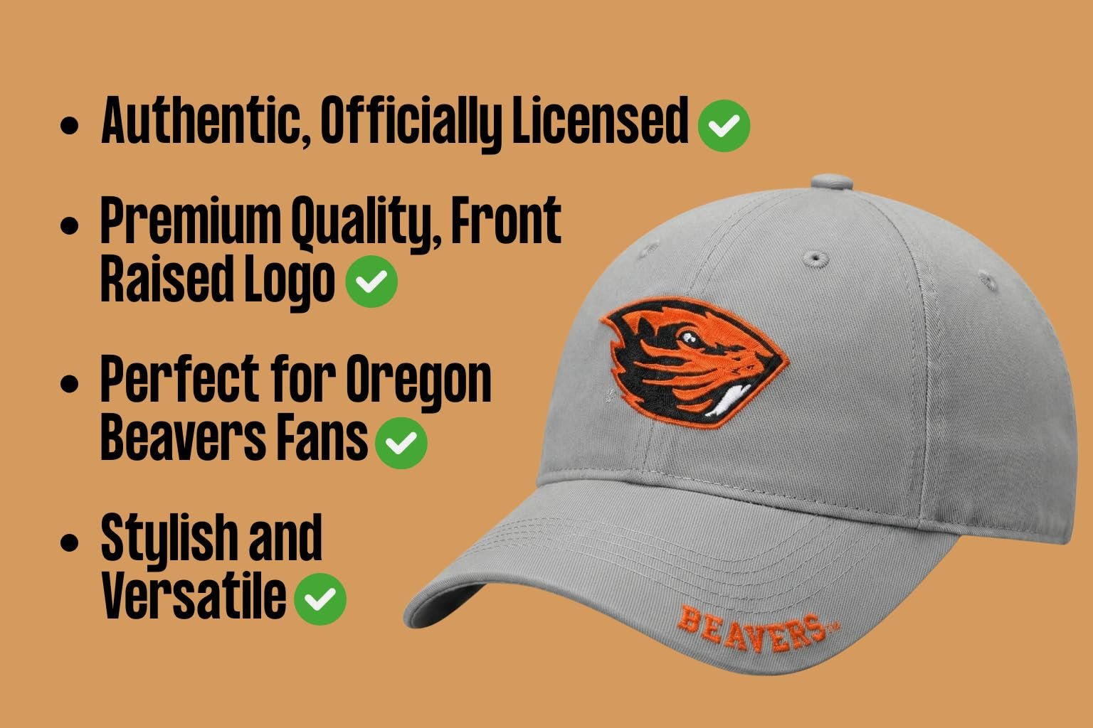 Officially Licensed Oregon State Beavers Hat Classic Relaxed Fit Adjustable Embroidered Team Logo Gray Cap Multicolor