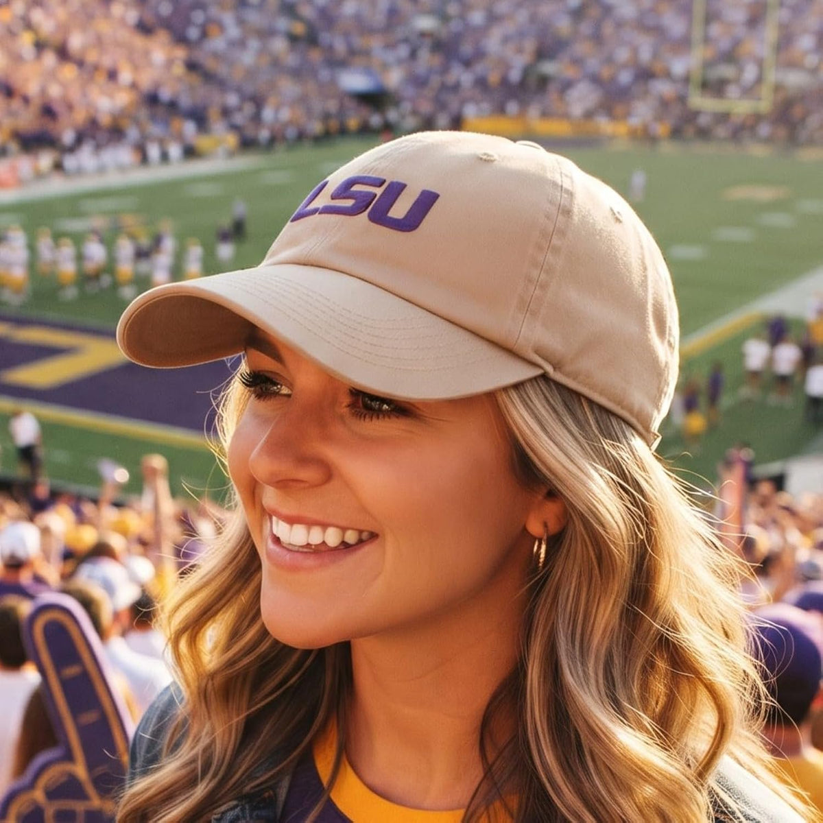 LSU Tigers Relaxed Fit Beige Hat with Purple Logo, Adjustable Unisex Cap