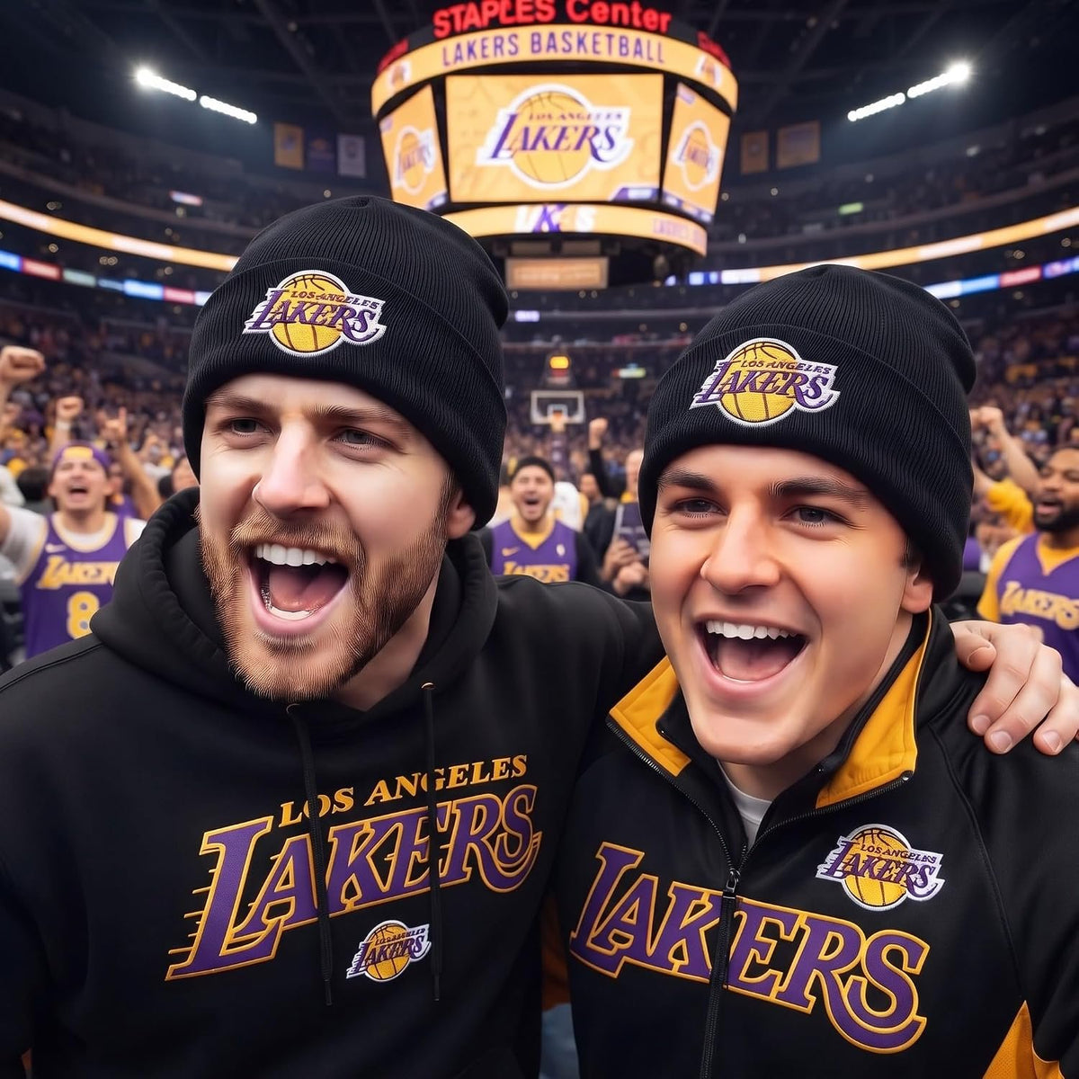 Los Angeles Lakers Black Cuff Knit Beanie Multicolor Logo Embroidery Unisex