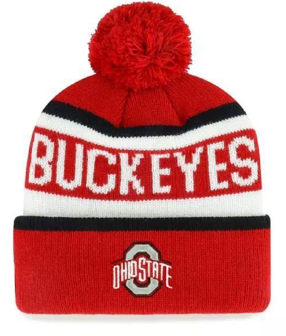 Officially Licensed Ohio State Classic Beanie Knit Pom Cuffed Hat Embroidered Logo Cap (Multi)