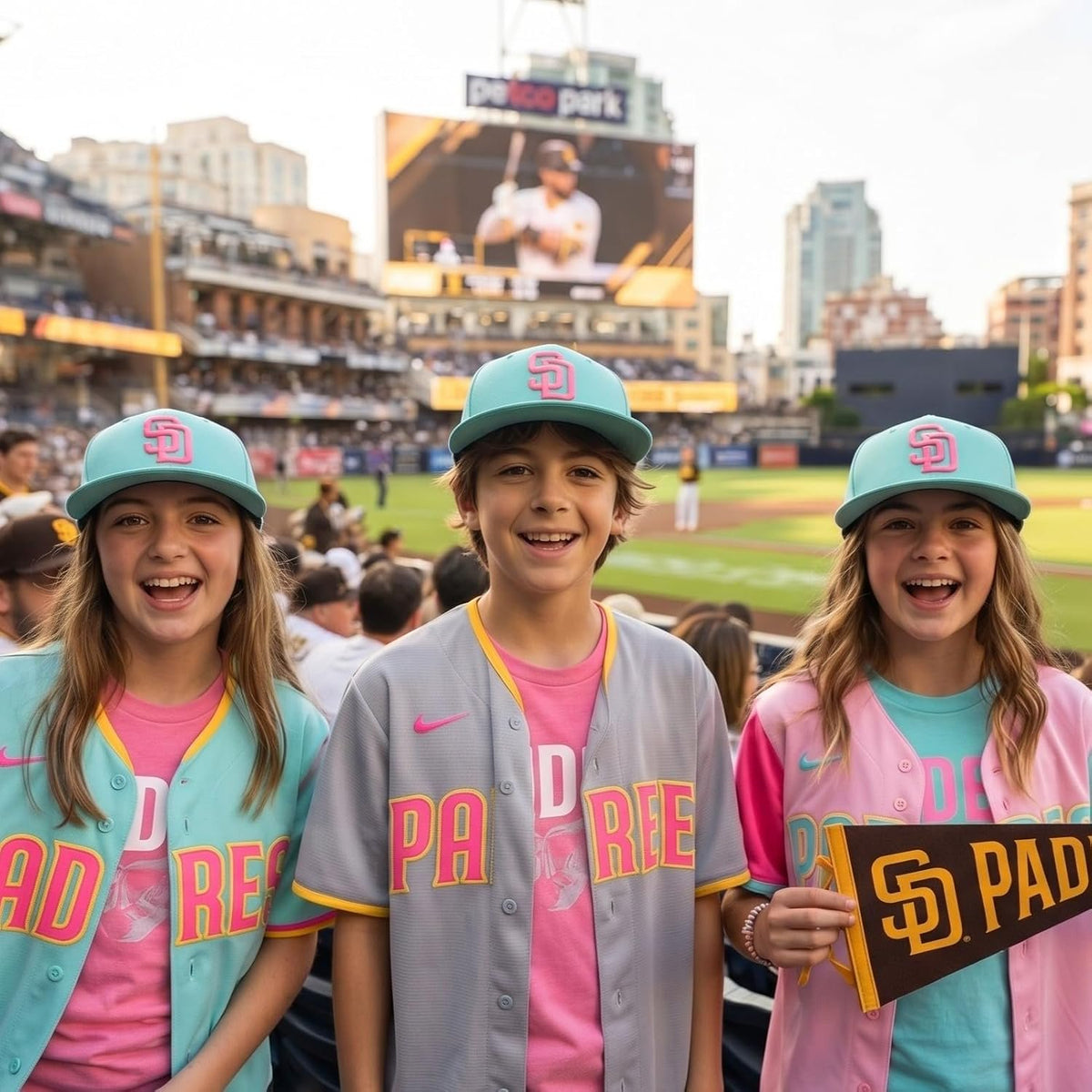 San Diego Padres City Connect Youth Hat Teal & Pink SD Logo for Boys and Girls