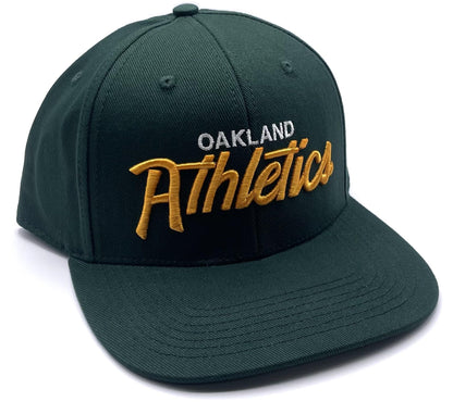 Officially Licensed Oakland Baseball Classic Edition Script Hat Adjustable Team Logo Structured Green Snapback Cap