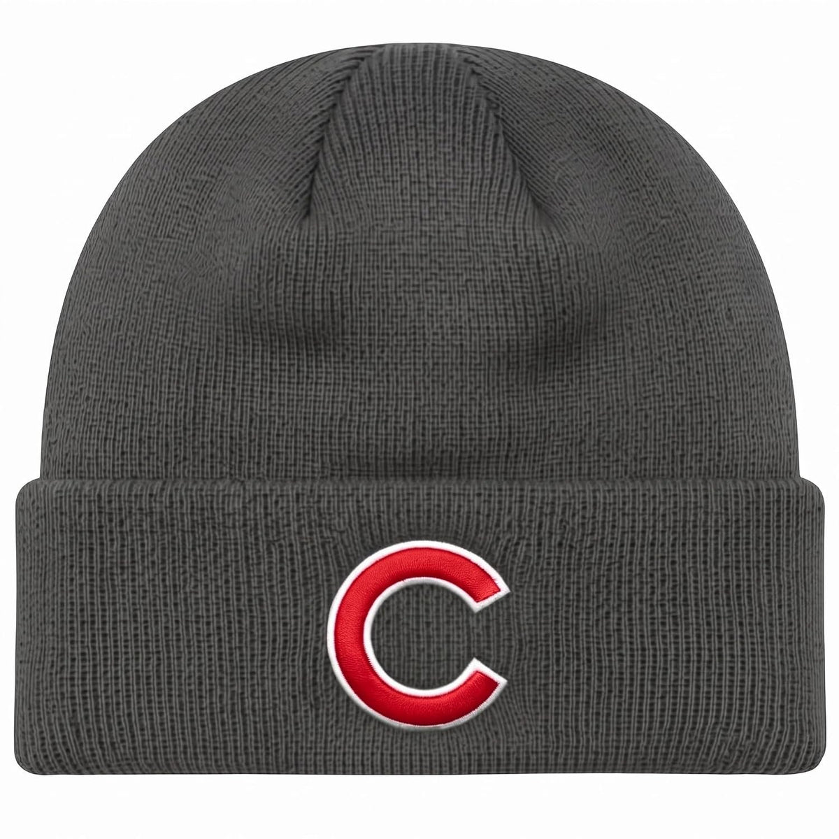 Chicago Cubs Charcoal Cuff Knit Beanie Striking Red 'C' Embroidered Logo