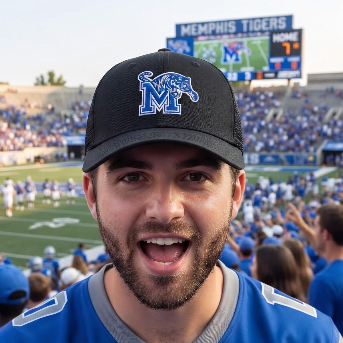 Memphis Tigers Black Mesh Trucker Hat Embroidered Blue & White Logo Cap