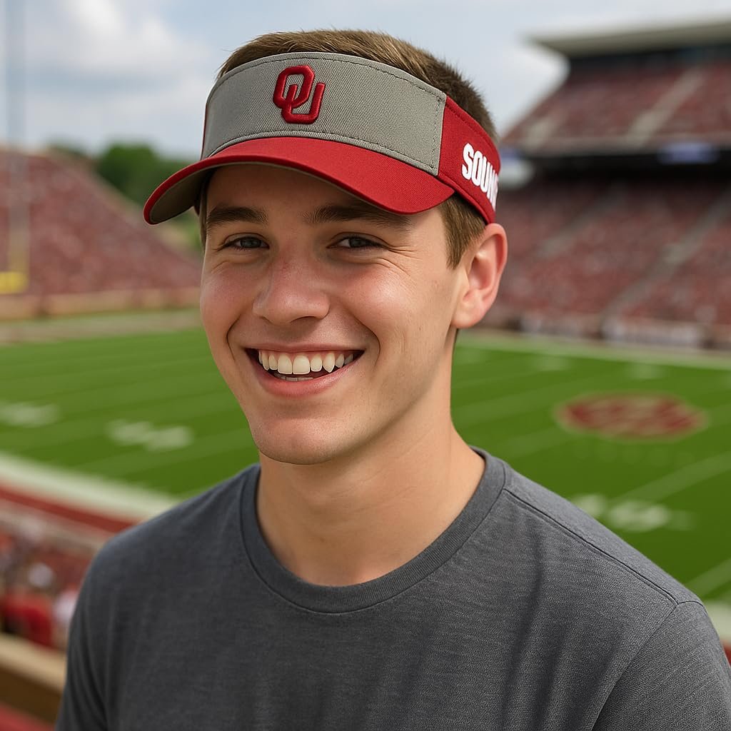 Officially Licensed Oklahoma University Visor Hat Adjustable Team Logo Classic Cap (Crimson)