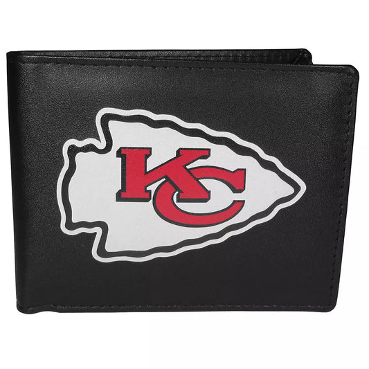 KANSAS CITY CHIEFS GENUINE LEATHER BIFOLD WALLET NFL FOOTBALL ALL OVER LOGO NEW