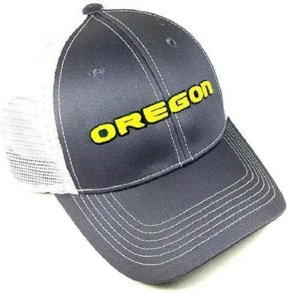 Officially Licensed Oregon University Hat Classic Mesh Trucker Adjustable Embroidered Gray/White Structured Cap