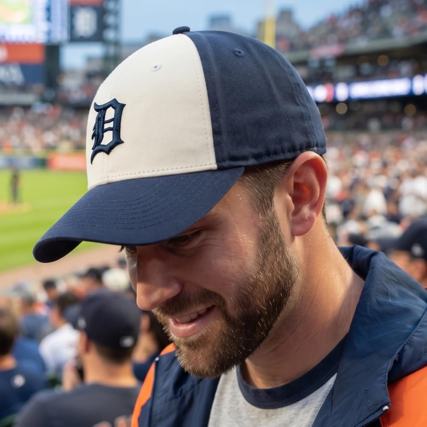 Detroit Tigers Hat Two-Tone Navy Blue/White Baseball Adjustable Embroidered Sports Cap