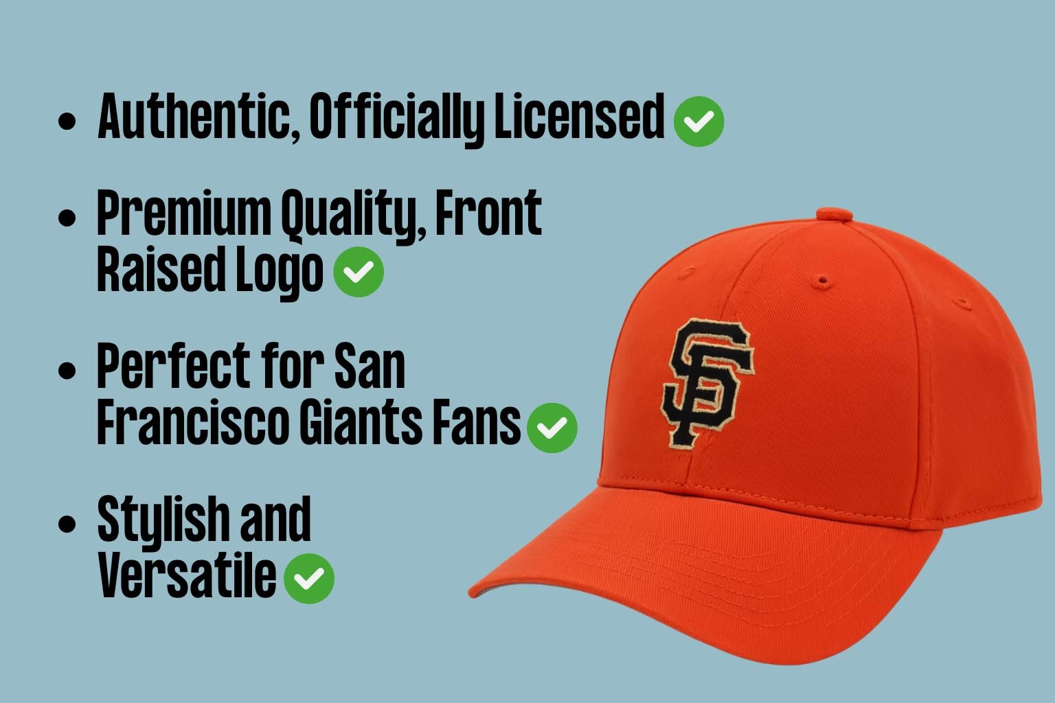 Officially Licensed San Francisco Giants Youth Boys Girls Baseball Hat Classic Orange MVP Adjustable Embroidered SF Home Team Logo Structured Kids Sports Ball Cap