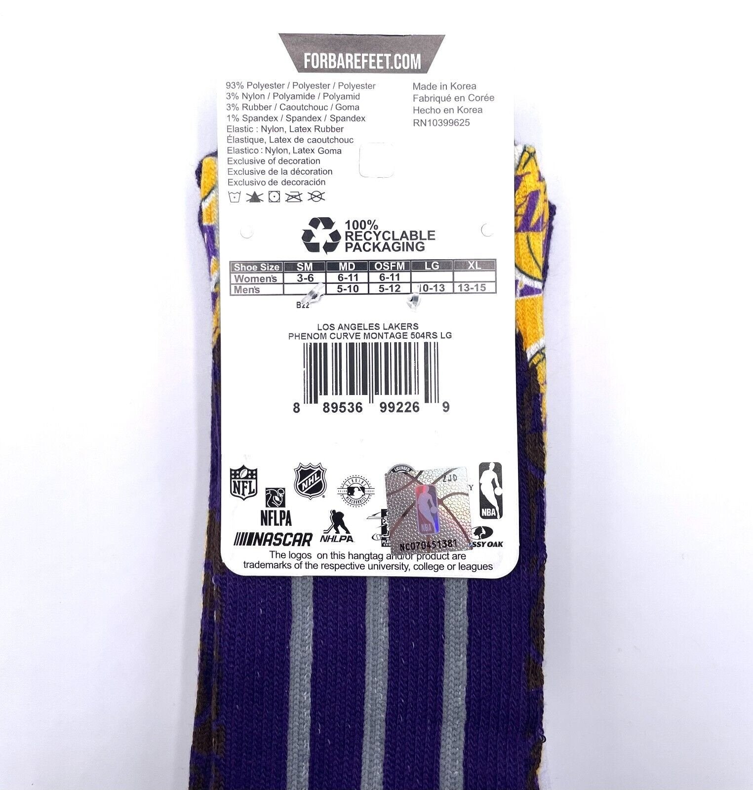 LOS ANGELES LAKERS MONTAGE ADULT LARGE CREW SOCKS AUTHENTIC NBA BASKETBALL NEW