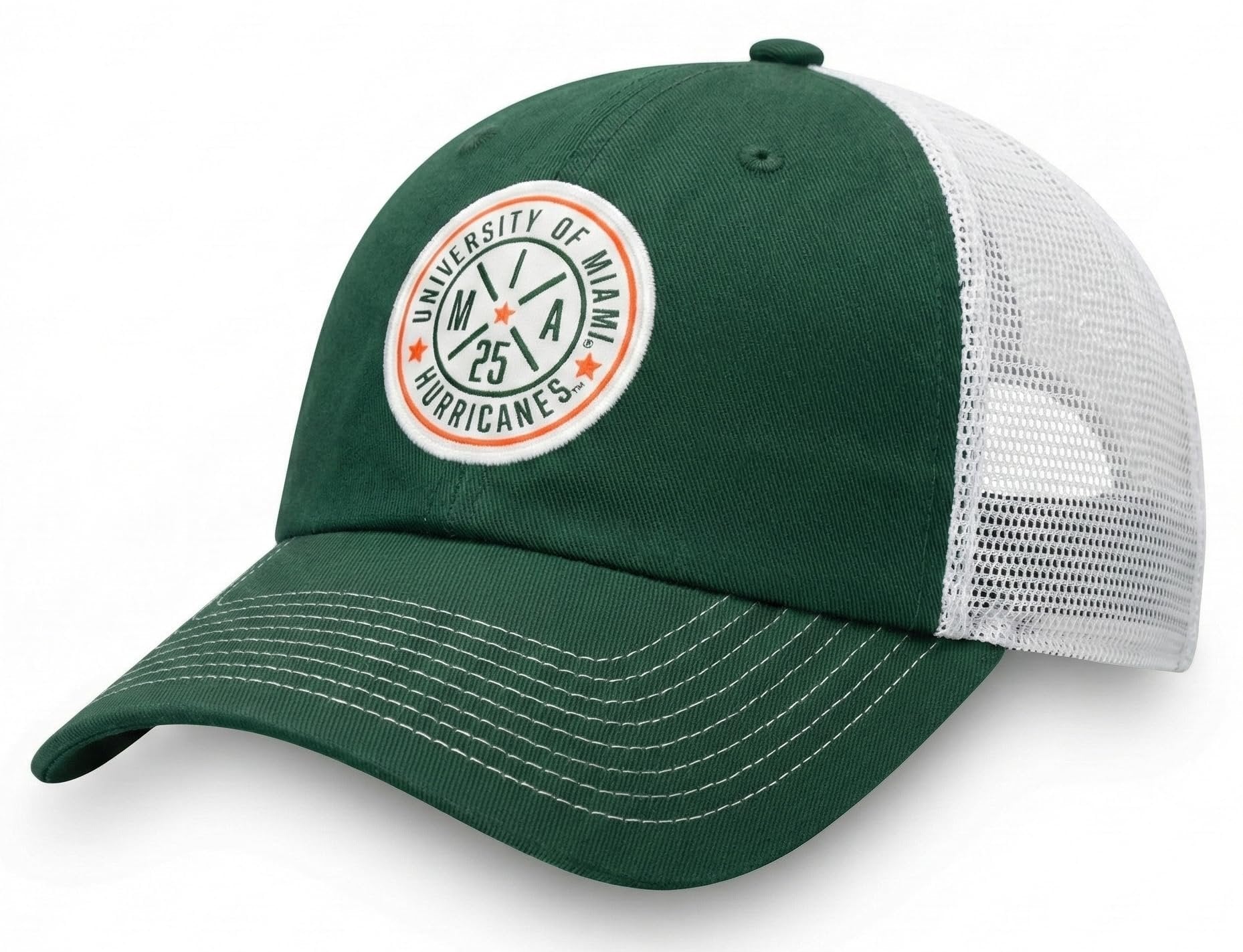Officially Licensed University of Miami Hurricanes Hat Classic Green/White Relaxed Fit Team Logo Adjustable Mesh Trucker Snapback Baseball Sports Cap