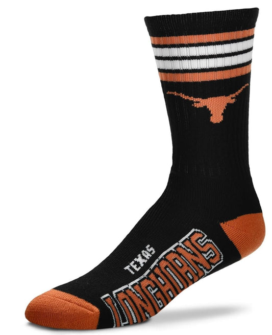 For Bare Feet Texas Longhorns Classic Edition 4 Stripe Duece Black Crew Socks Large