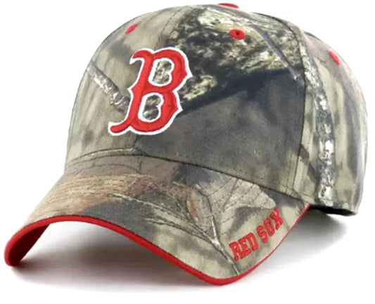 C5 Sports Officially Licensed Boston Baseball Camouflage Hat Classic Red/White Team Logo Adjustable MVP Structured Embroidered Cap