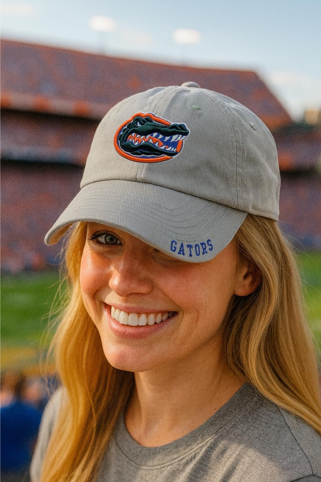 Officially Licensed University Florida Hat Classic Relaxed Fit Gators Team Logo Adjustable Embroidered Baseball Sports Gray Ball Cap