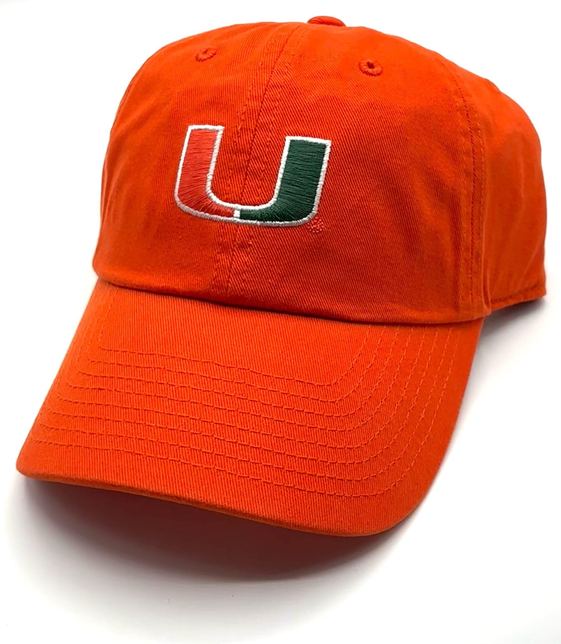 Officially Licensed University Miami Orange Relaxed Fit Clean Up Hat Classic Hurricanes Embroidered Primary Home Team Logo Adjustable Baseball Sports Cap