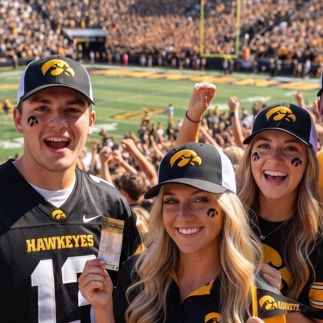 Officially Licensed Iowa Hawkeyes Black/White Mesh Trucker Hat Classic Adjustable Embroidered Logo Snapback Sports Cap