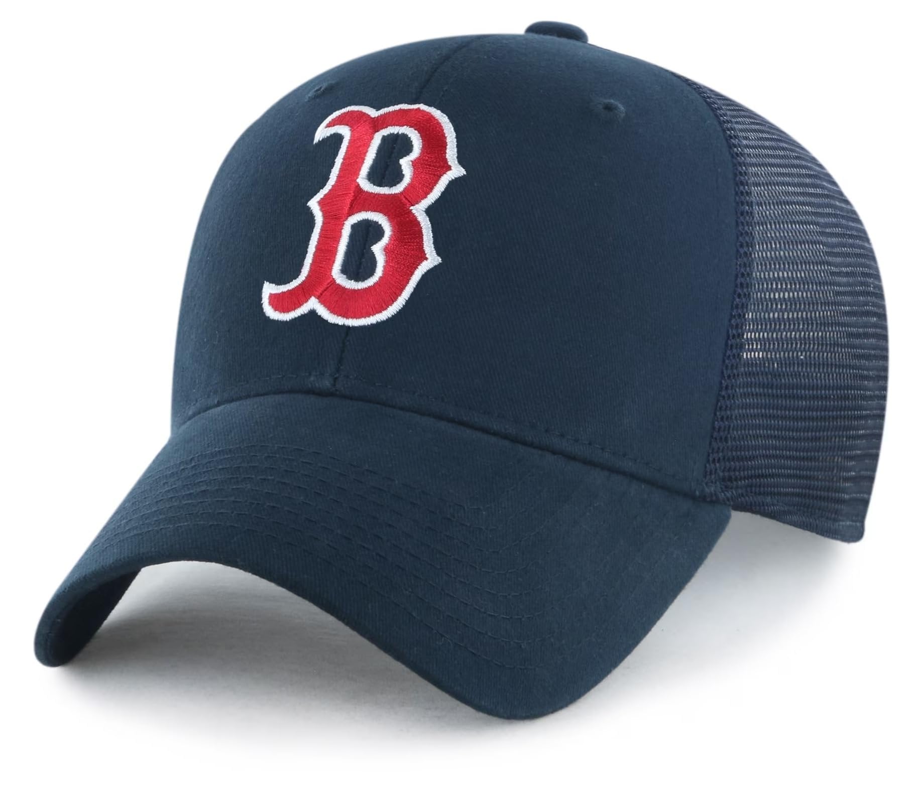 Officially Licensed Boston Red Sox Navy Mesh Trucker Embroidered Red/White B Logo Adjustable Cap