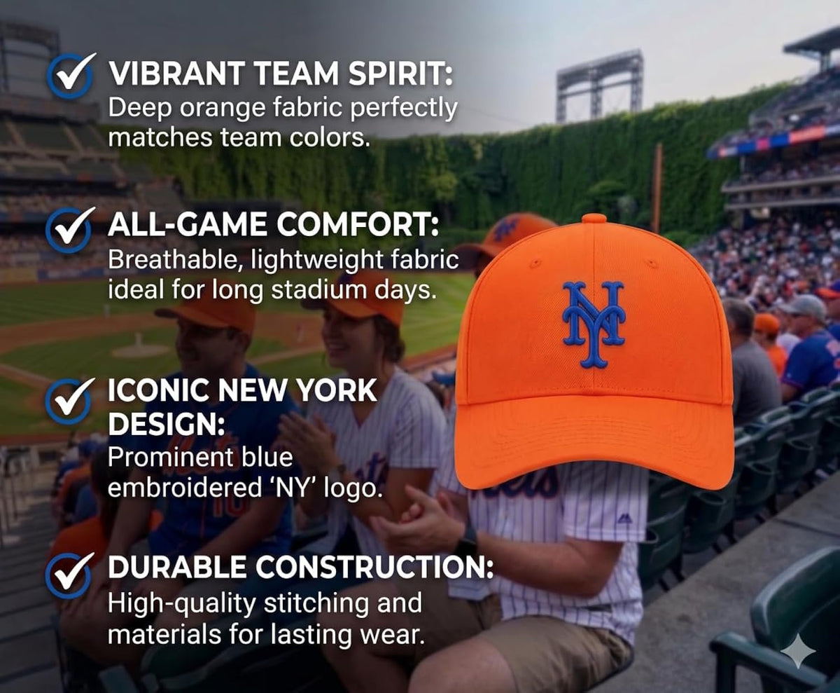 Officially Licensed NY Mets Youth Orange MVP Hat Adjustable Embroidered Sports Cap for Boys and Girls