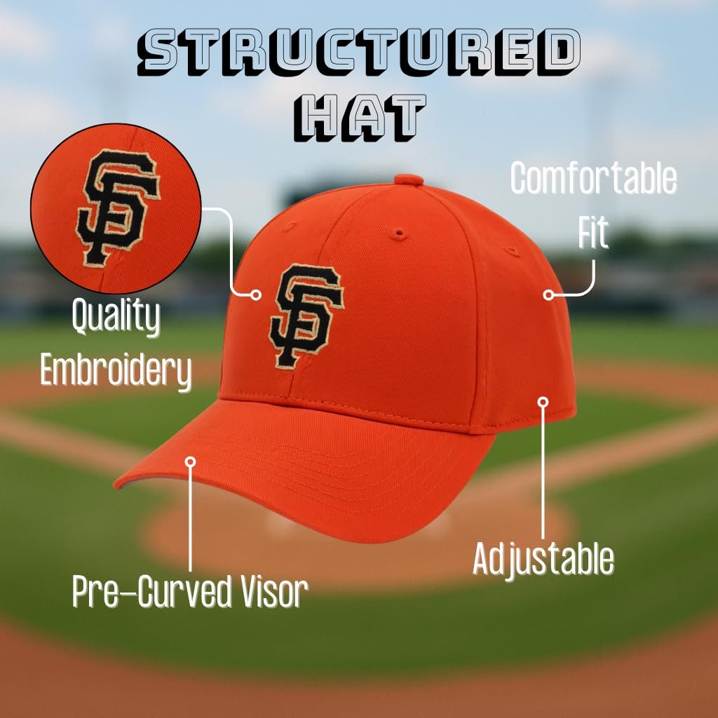 Officially Licensed San Francisco Giants Youth Boys Girls Baseball Hat Classic Orange MVP Adjustable Embroidered SF Home Team Logo Structured Kids Sports Ball Cap