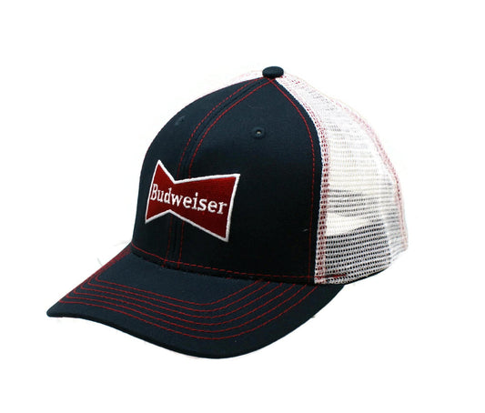 Budweiser Bowtie Logo Mesh Back Cotton Twill Snapback Hat Black