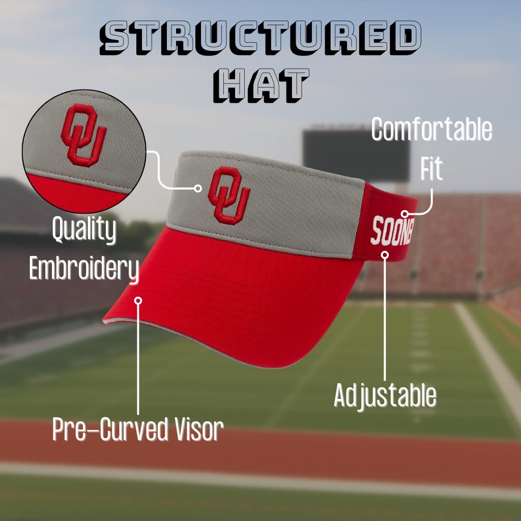 Officially Licensed Oklahoma University Visor Hat Adjustable Team Logo Classic Cap (Crimson)