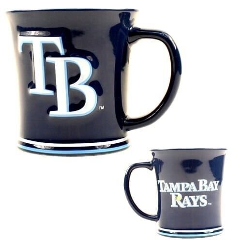 TAMPA BAY DEVIL RAYS CERAMIC STRIPED MUG MVP AUTHENTIC MLB BASEBALL LOGO BLUE