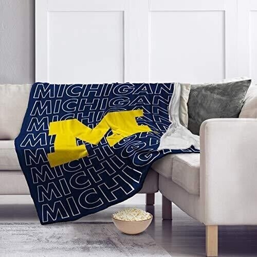 MICHIGAN WOLVERINES PLUSH BLANKET 60" X 70" PEGASUS SPORTS NCAA FOOTBALL NEW