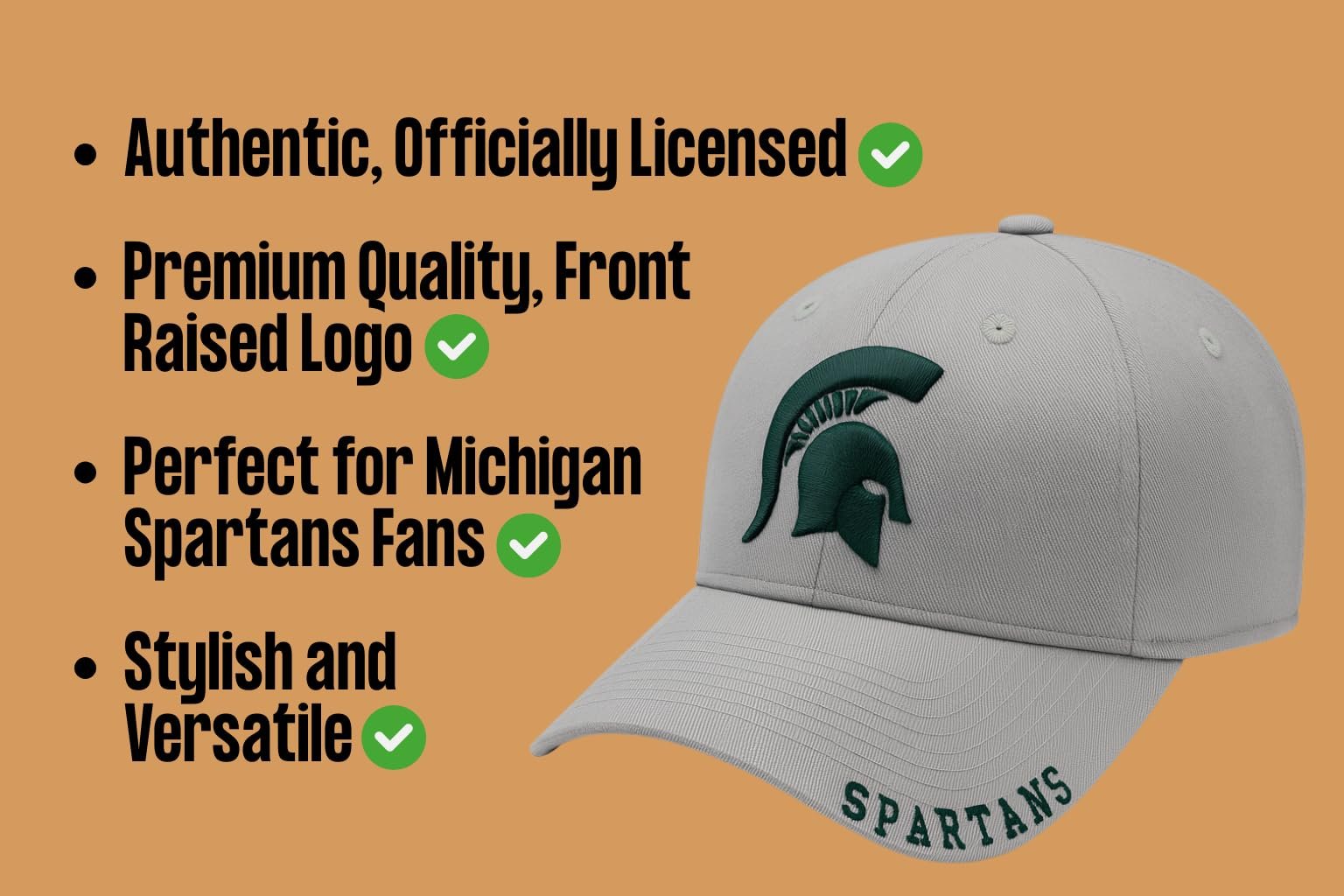 Officially Licensed Michigan State Spartans Baseball Hat Classic Edition Primary Team Logo Adjustable Spartans Relaxed Fit Sports Ball Cap