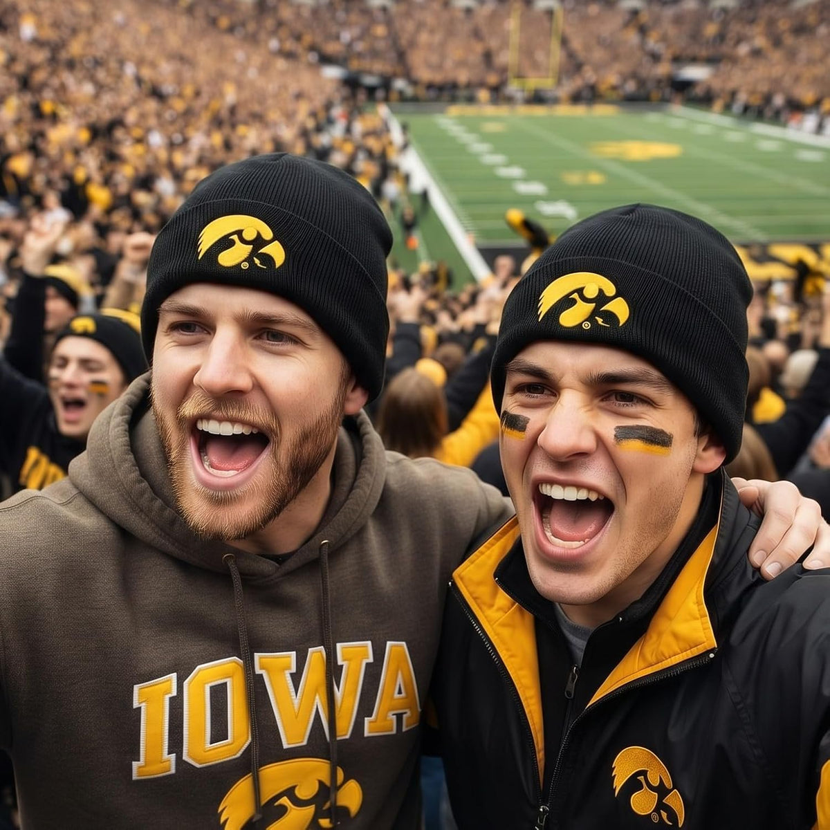 Iowa Hawkeyes Black Cuff Knit Beanie Embroidered Gold Logo Unisex Cap