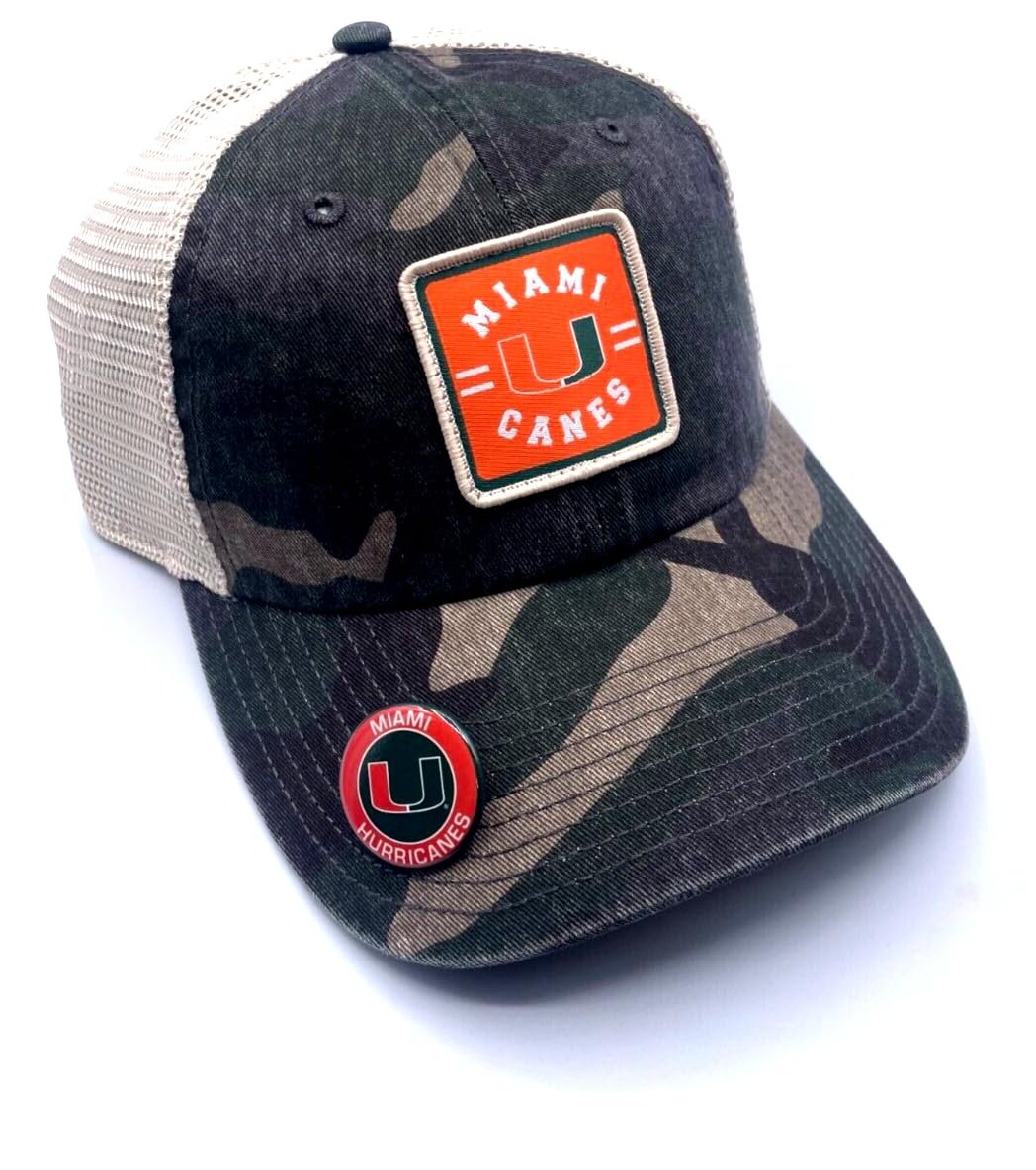 University Miami Hat Classic Adjustable Hurricanes Mesh Trucker Camo Cap