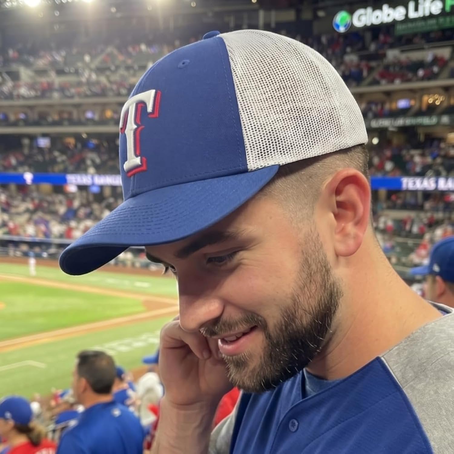 Texas Rangers Two-Tone Blue/White Mesh Trucker Hat Adjustable Embroidered Structured Sports Cap