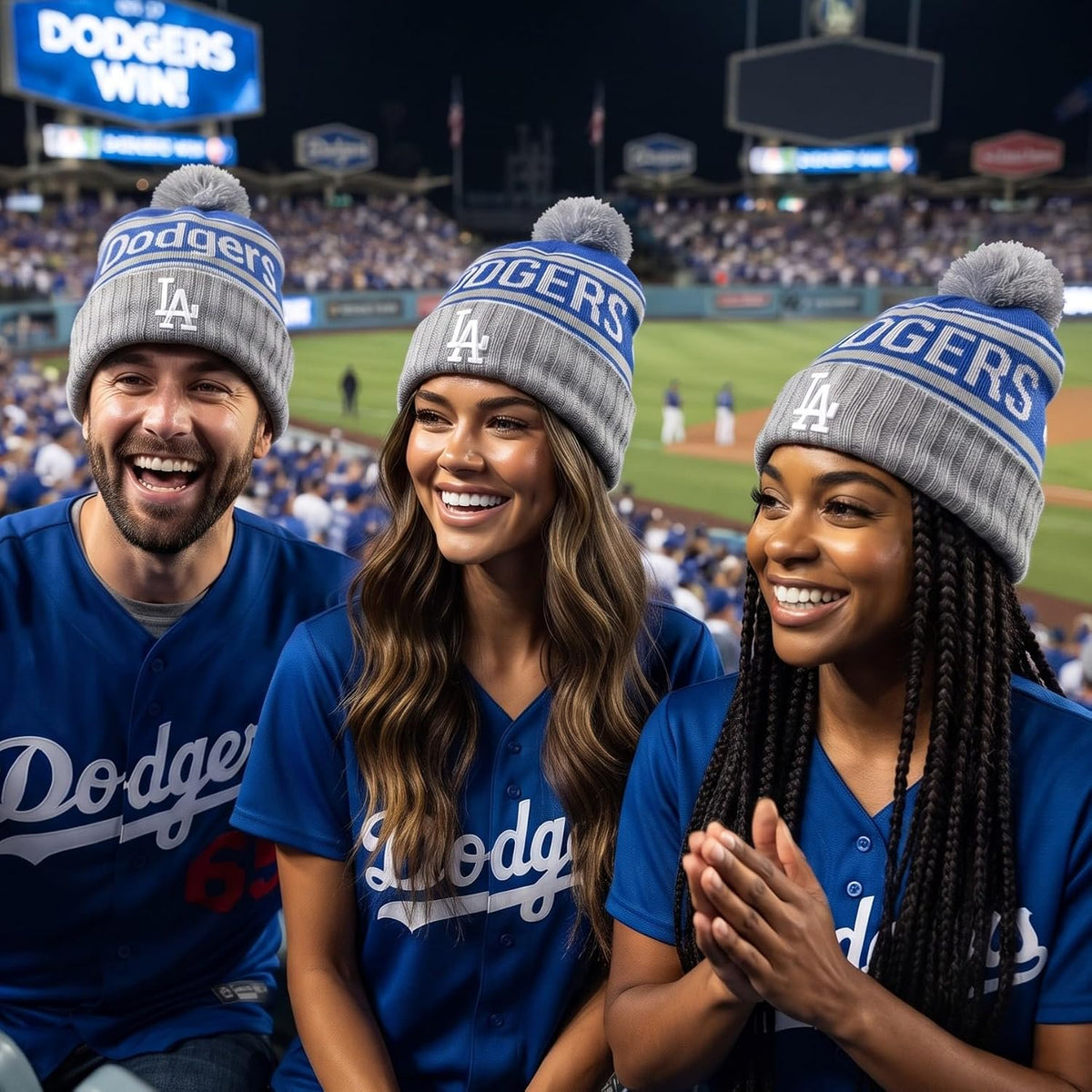 Los Angeles Dodgers Blue Gray Cuff Knit Pom Beanie, Iconic LA Logo in Front
