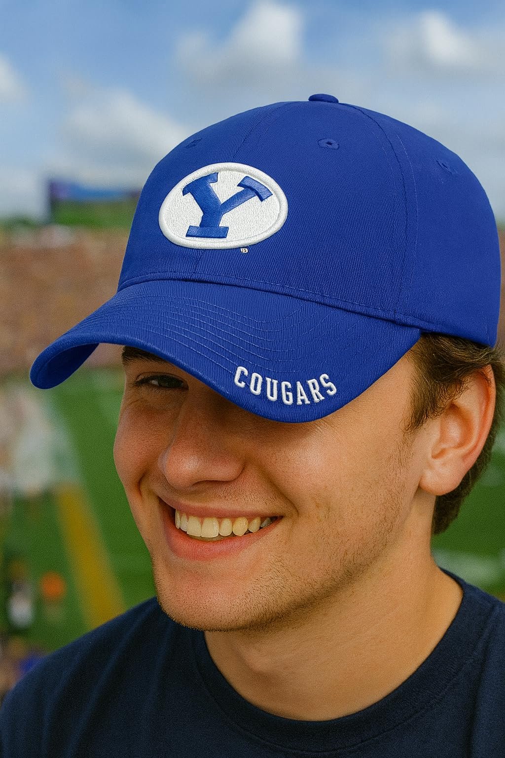 Officially Licensed BYU Cougars Classic Edition Hat Adjustable Relaxed Fit Embroidered Team Logo Navy Blue/White Slouch Cap