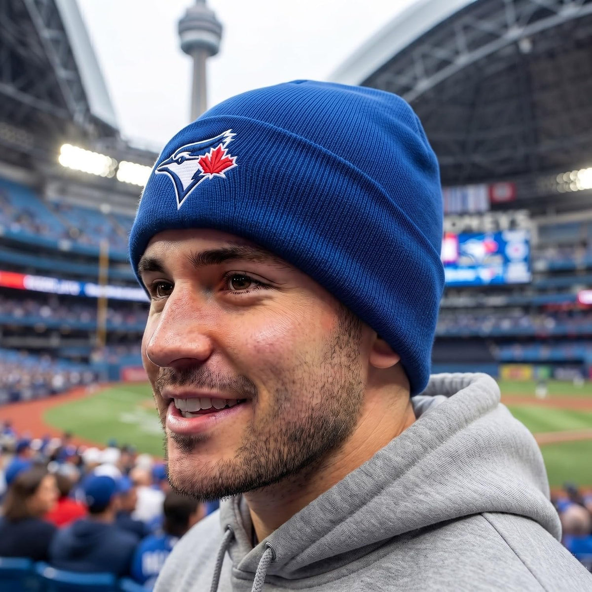 Toronto Blue Jays Royal Blue Cuff Knit Beanie Multicolor Embroidered Logo