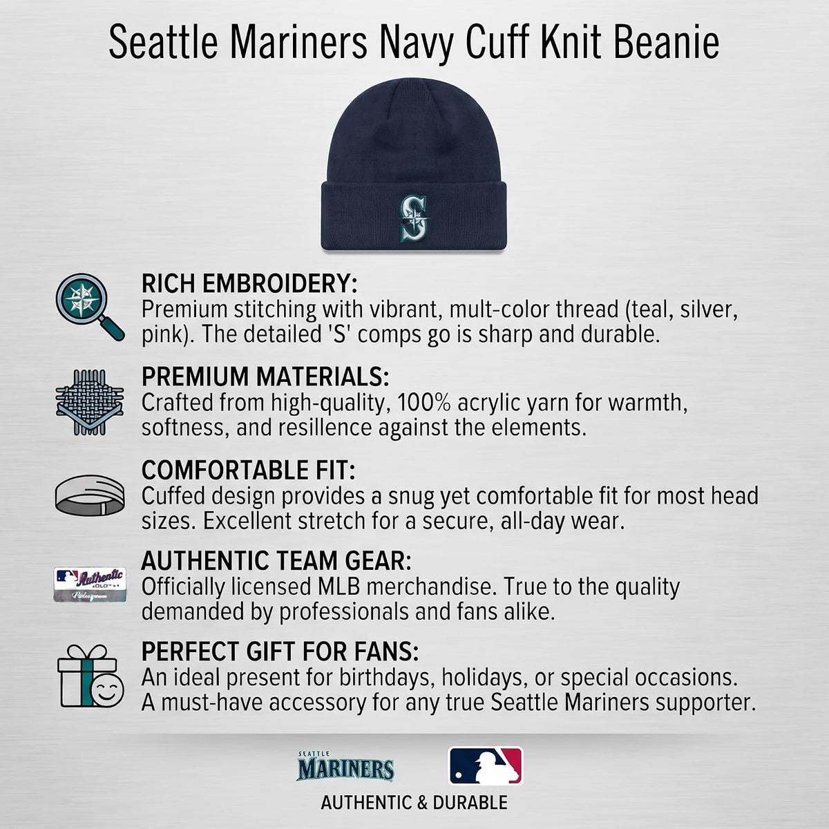 Seattle Mariners Navy Blue Cuff Knit Beanie Iconic 'S' Embroidered Logo