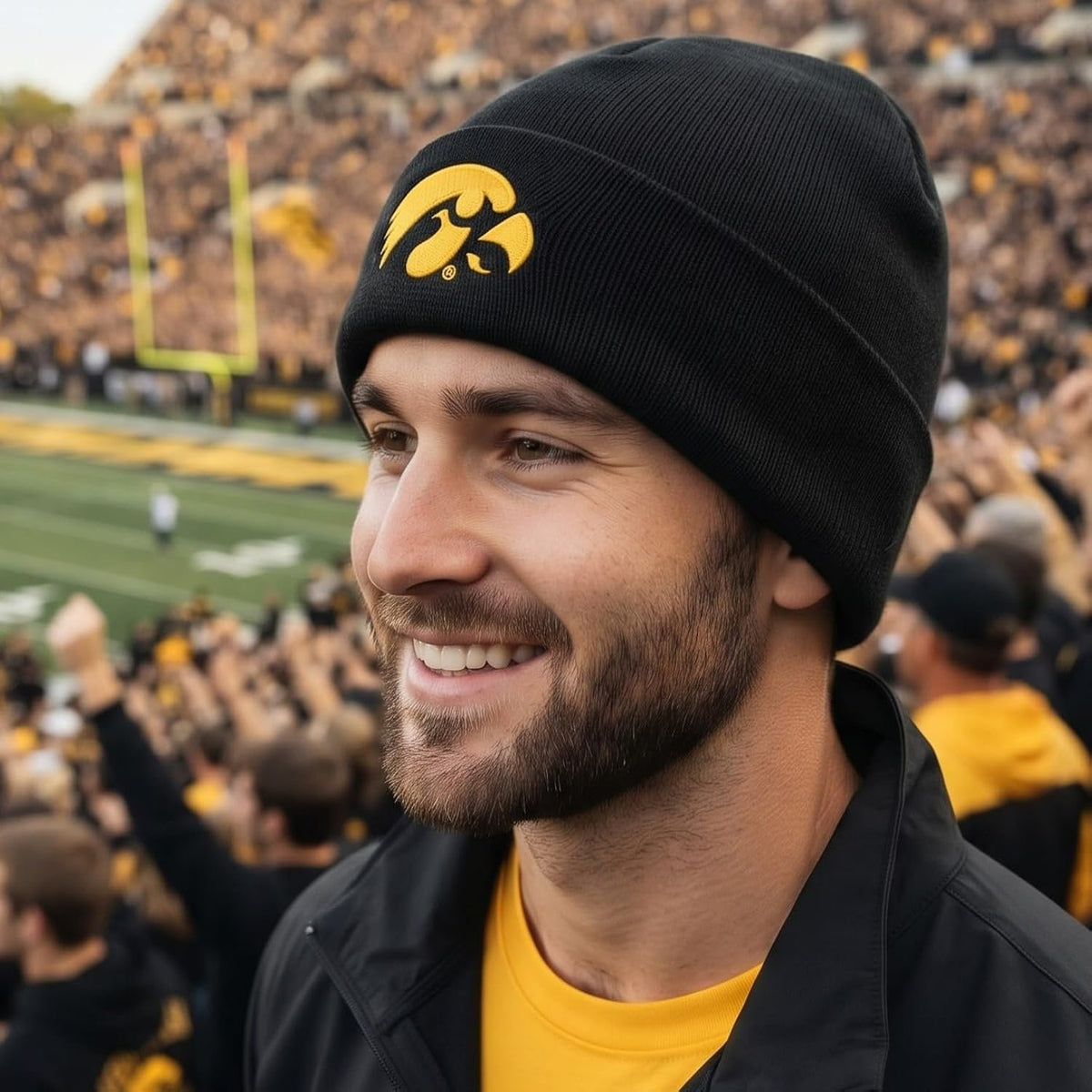 Iowa Hawkeyes Black Cuff Knit Beanie Embroidered Gold Logo Unisex Cap