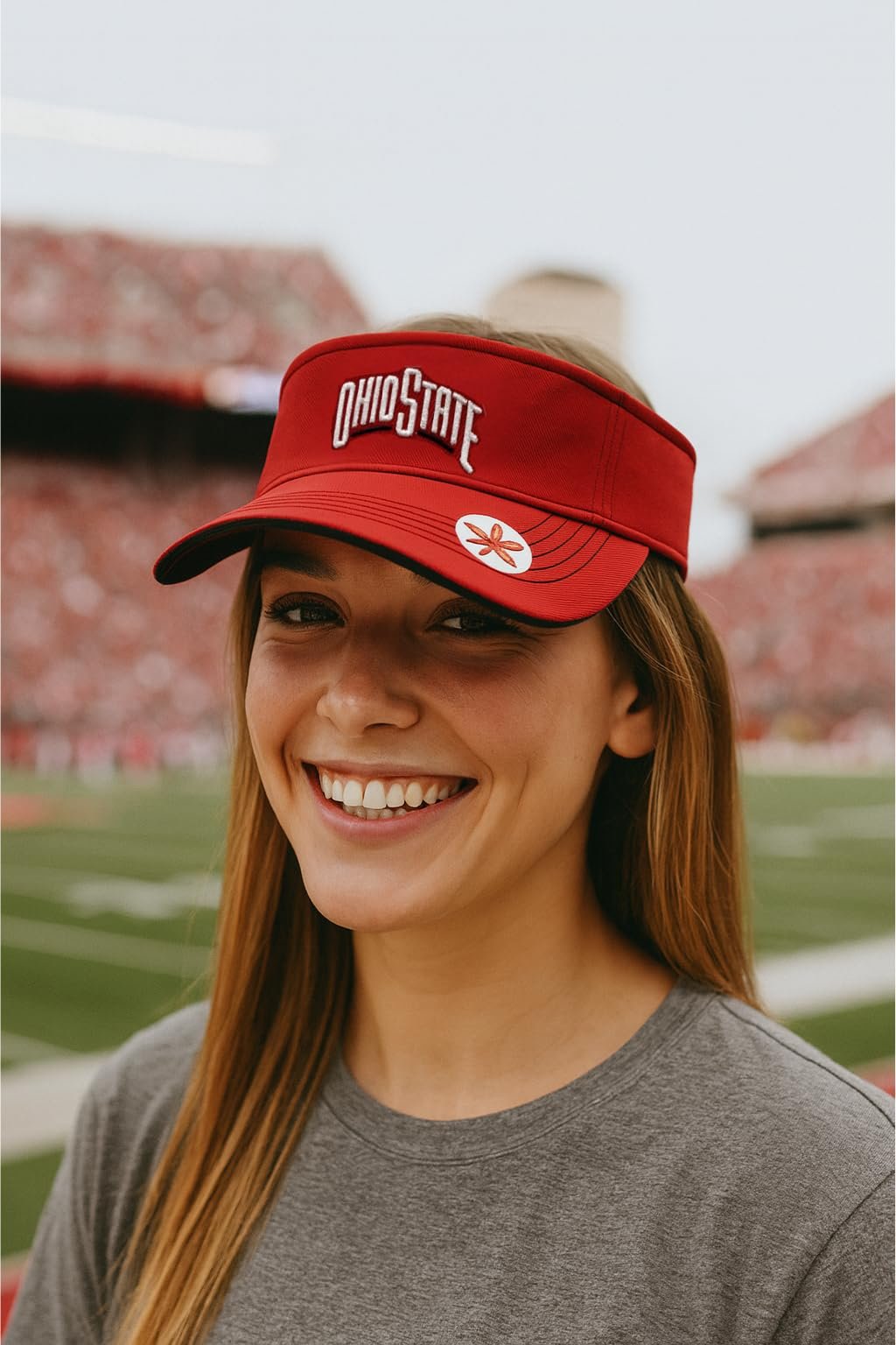 Officially Licensed Ohio State Buckeyes Visor Hat Classic Edition Adjustable Team Logo Embroidered Cap (Red)